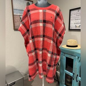Kimuan Checkered Coral Black & White Lambswool Poncho Large Excellent Condition